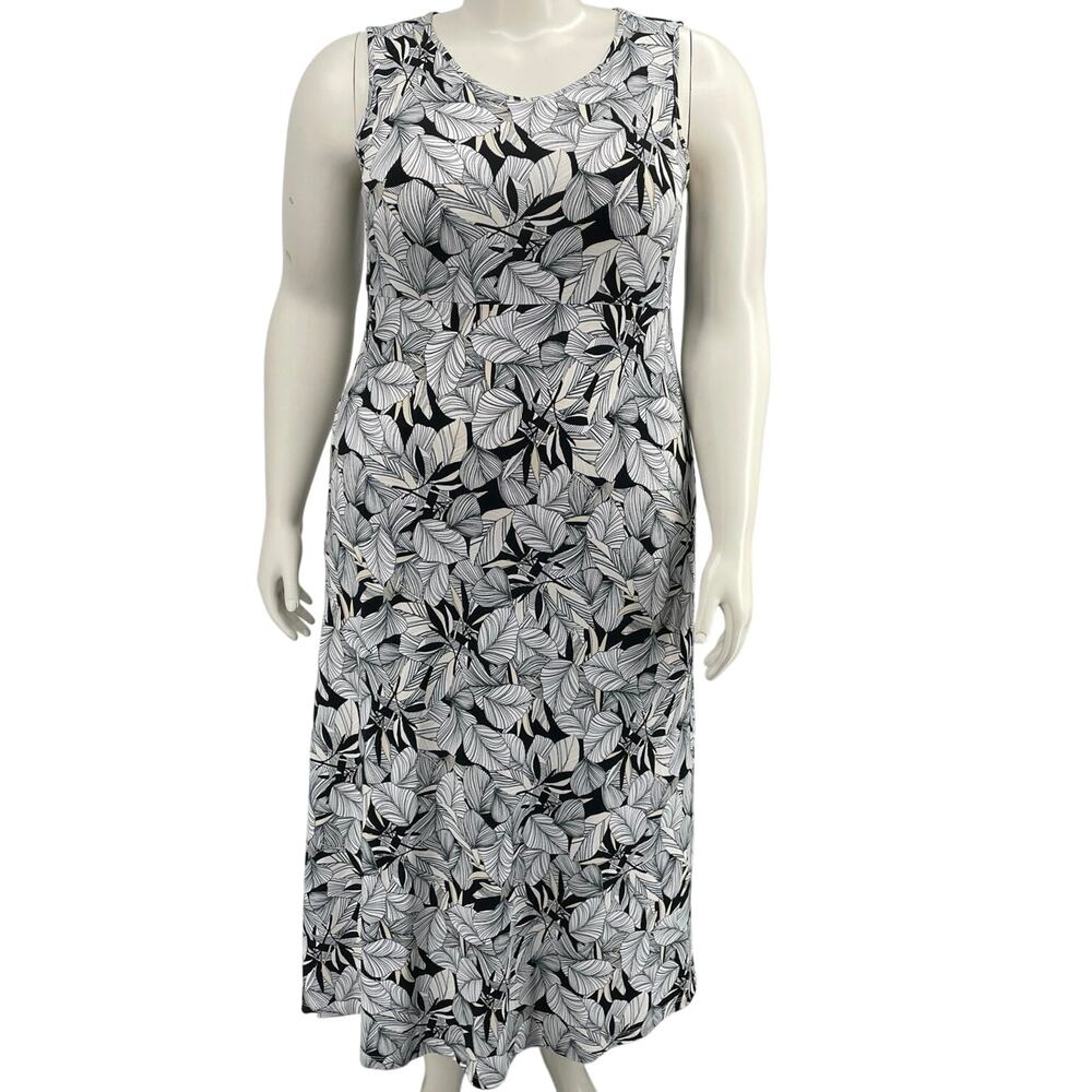 Christopher & Banks Women Floral Abstract Black White Tan Maxi Dress L Slv less